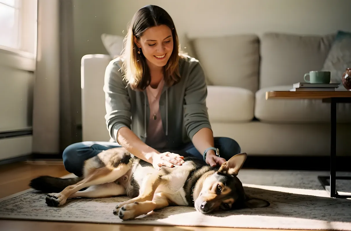 Pet sitter caring for a dog and cat inside a Celina, TX home