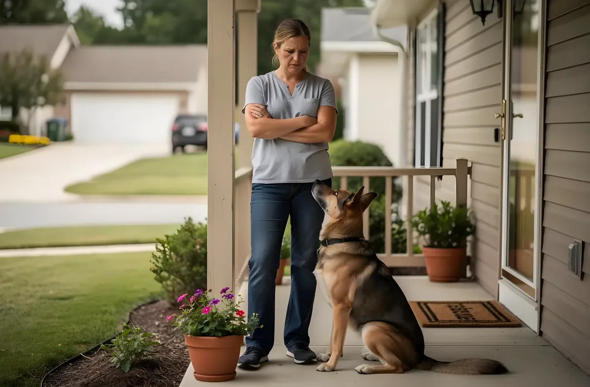 Cautious dog owner reviewing a pet sitter profile on a phone